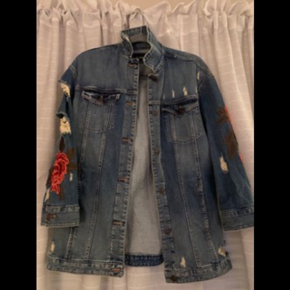 Express Rose Embroidered Denim Jacket